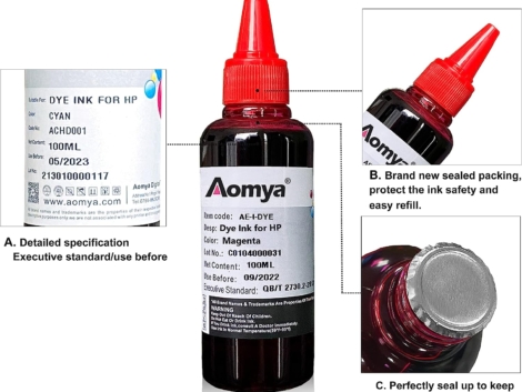 Aomya Ink Refill Kit 100ml for HP 61 60 62 63 564 920 901 902 932 933 934 940 950 951 952 94 95 96 Inkjet Printer Cartridges